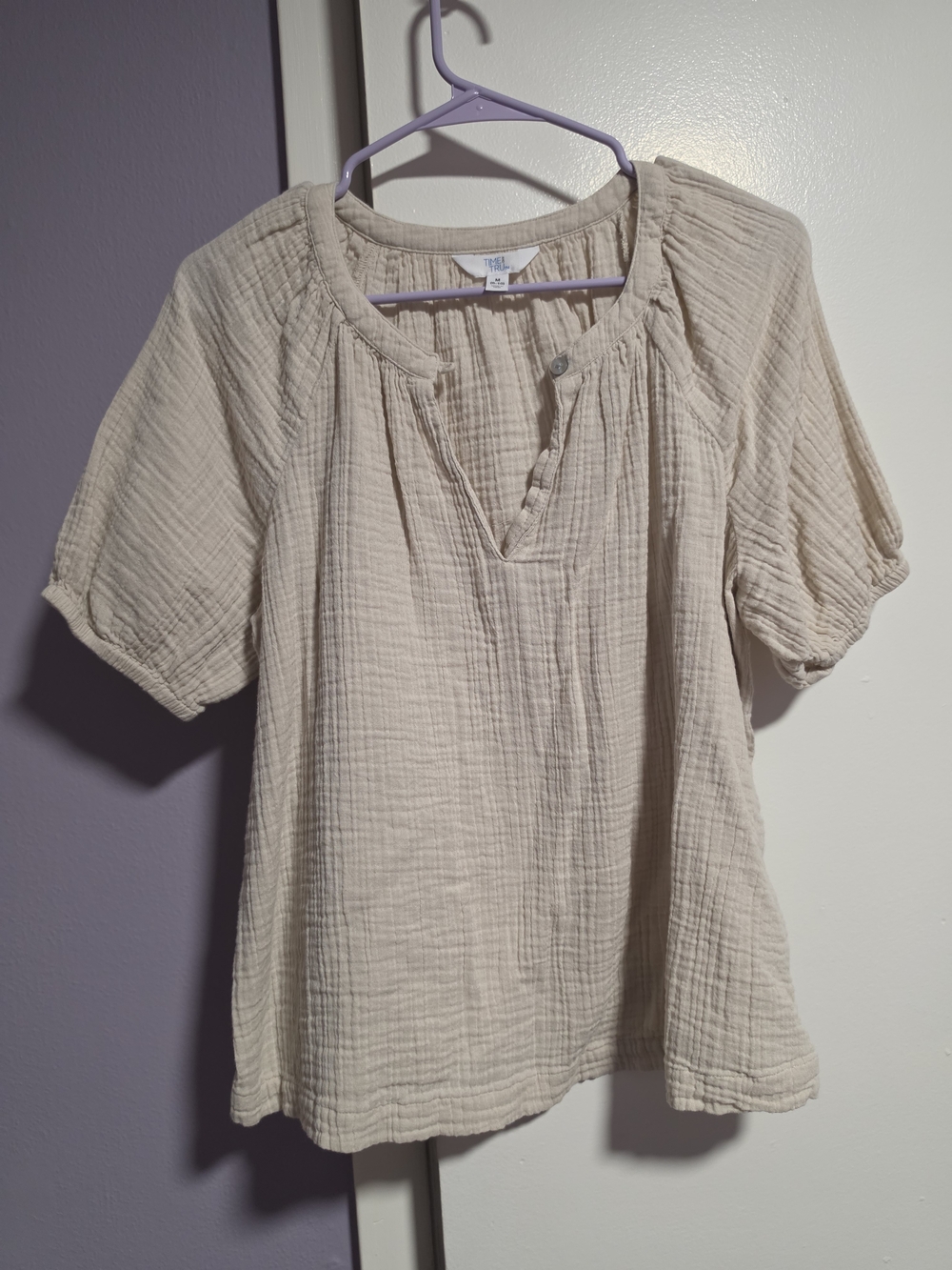 NWOT - Beige Double Gauze Short-Sleeve Peasant Top